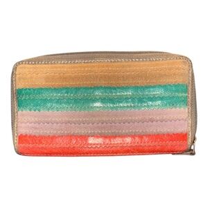 Fossil Leather & Suede multicolor zippy wallet. WLT 4